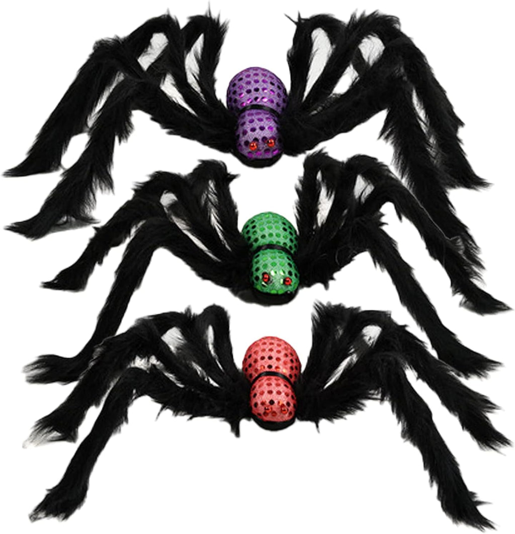 Halloween Giant Spider Decorations Realistic Hairy Spiders Sets Scary Fake Spider Props for Halloween Haunted House Indoor and Outdoor Decor (Halloween Spider Props 3Pcs)