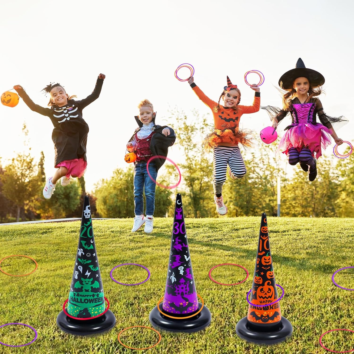 3 Pack Witch Hat Halloween Inflatables Ring Toss Game - Fun Halloween Games,Toys & Party Supplies, Games & Toys for Kids Adults