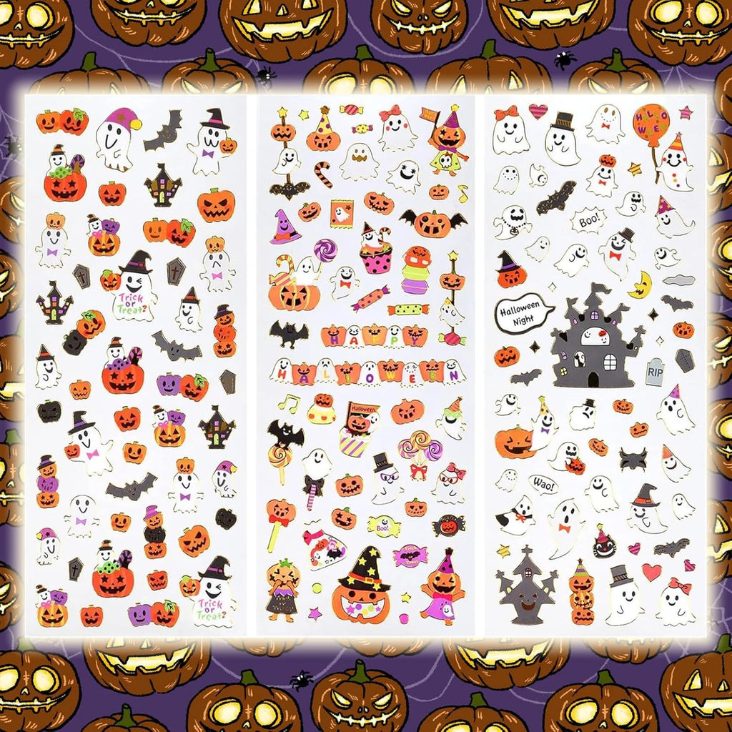 6 Sheets Happy Halloween Stickers for Kids - Ghost, Pumkin, Demon, Bat, Spider Stickers for Scrapbooking DIY Craft Halloween Party Favors