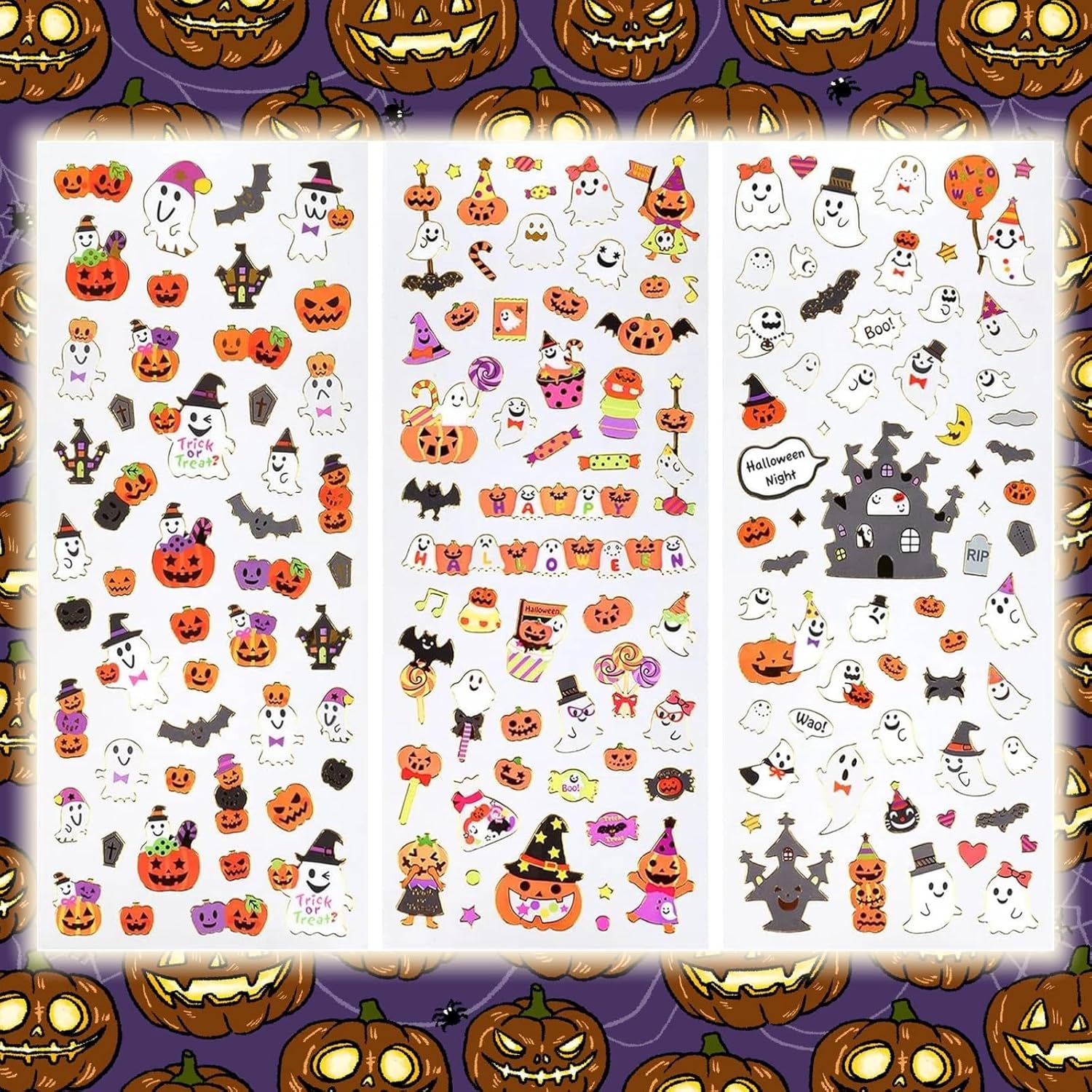 6 Sheets Happy Halloween Stickers for Kids - Ghost, Pumkin, Demon, Bat, Spider Stickers for Scrapbooking DIY Craft Halloween Party Favors