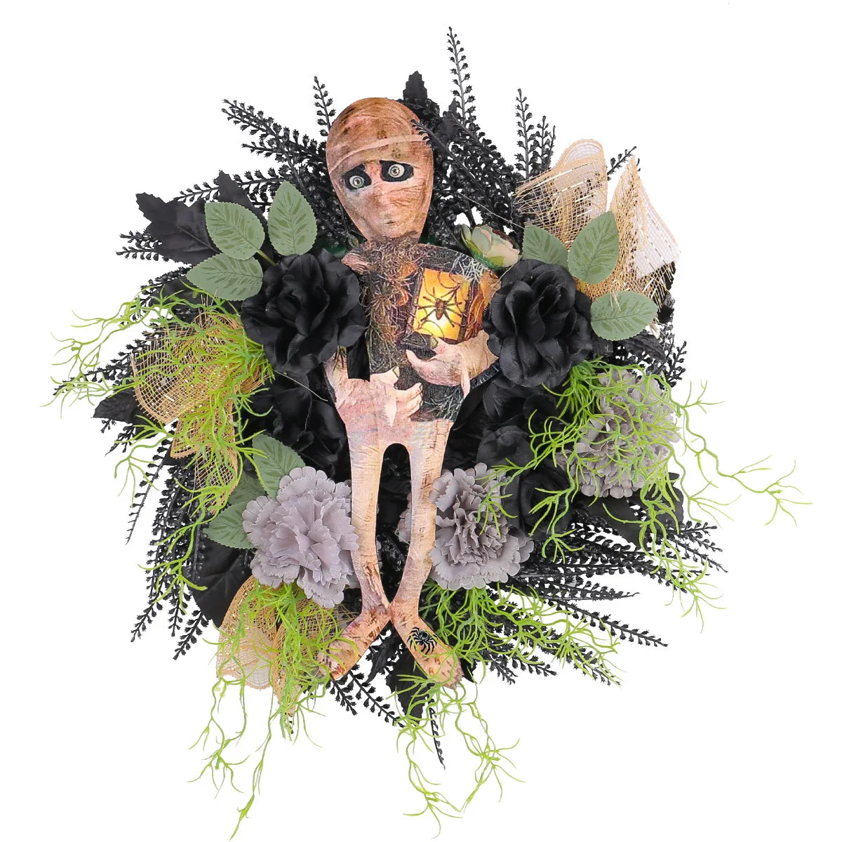 Halloween Mummy Wreath Window Hanging Ornament Spooky Halloween Scary Mummy Welcome Wreath Sign for Halloween Decorations