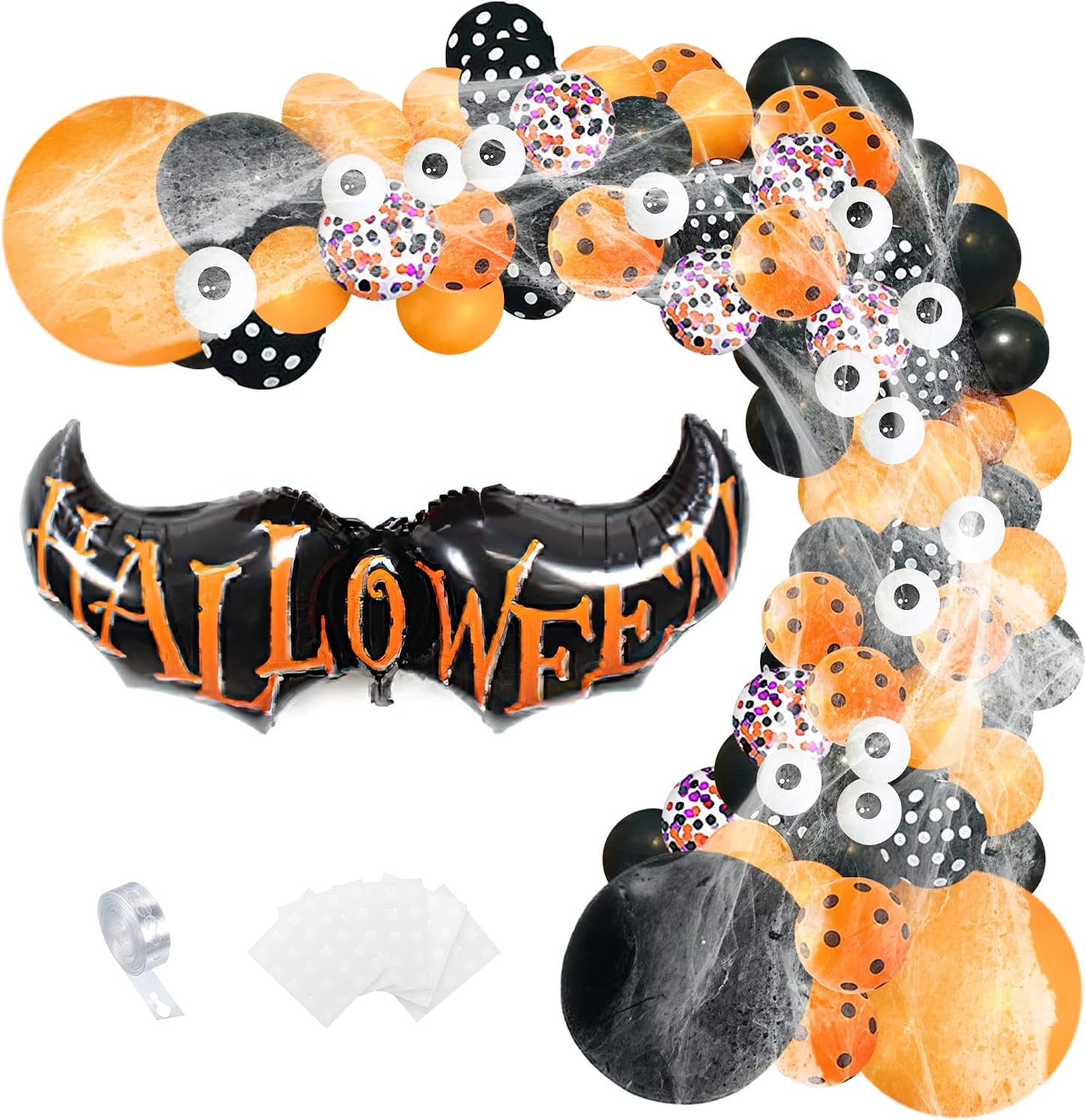 Halloween Balloon Garland Arch Kit, 102 Pieces Black Orange Confetti Balloons Eye Balloon with Spider Webs for Halloween Party Decorations…