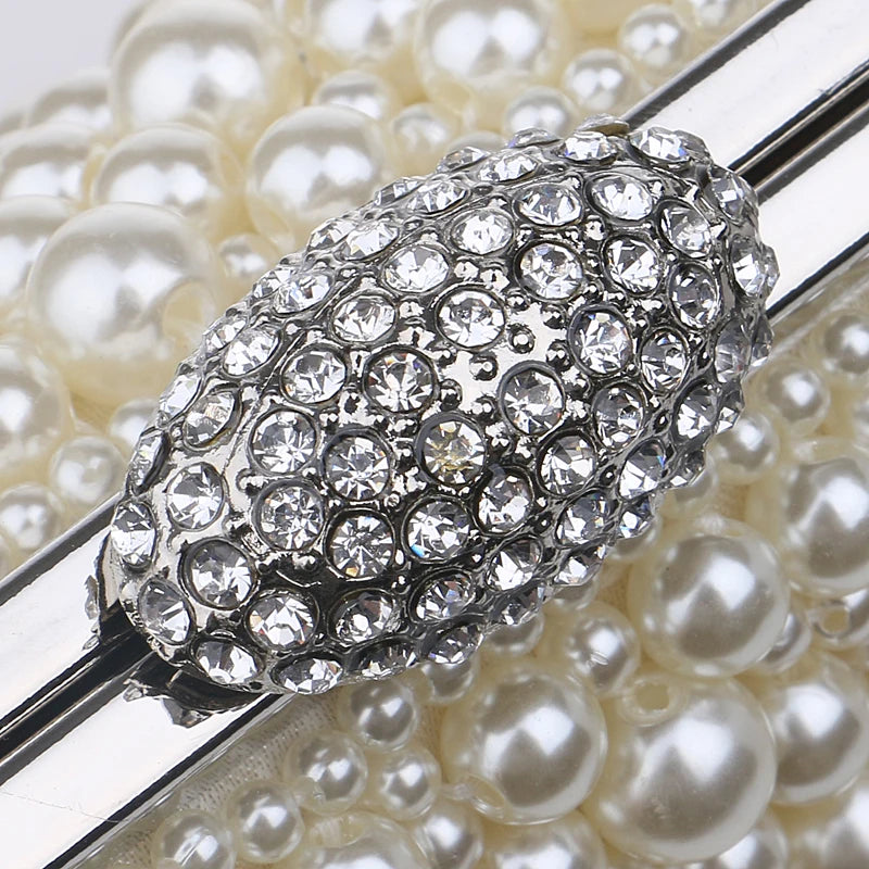 Women Messenger Beaded Women Vintage Evening Bags Imitation Pearl Shell Women Bag Shoulder Bags,Diamonds Clutch Bag for Wedding