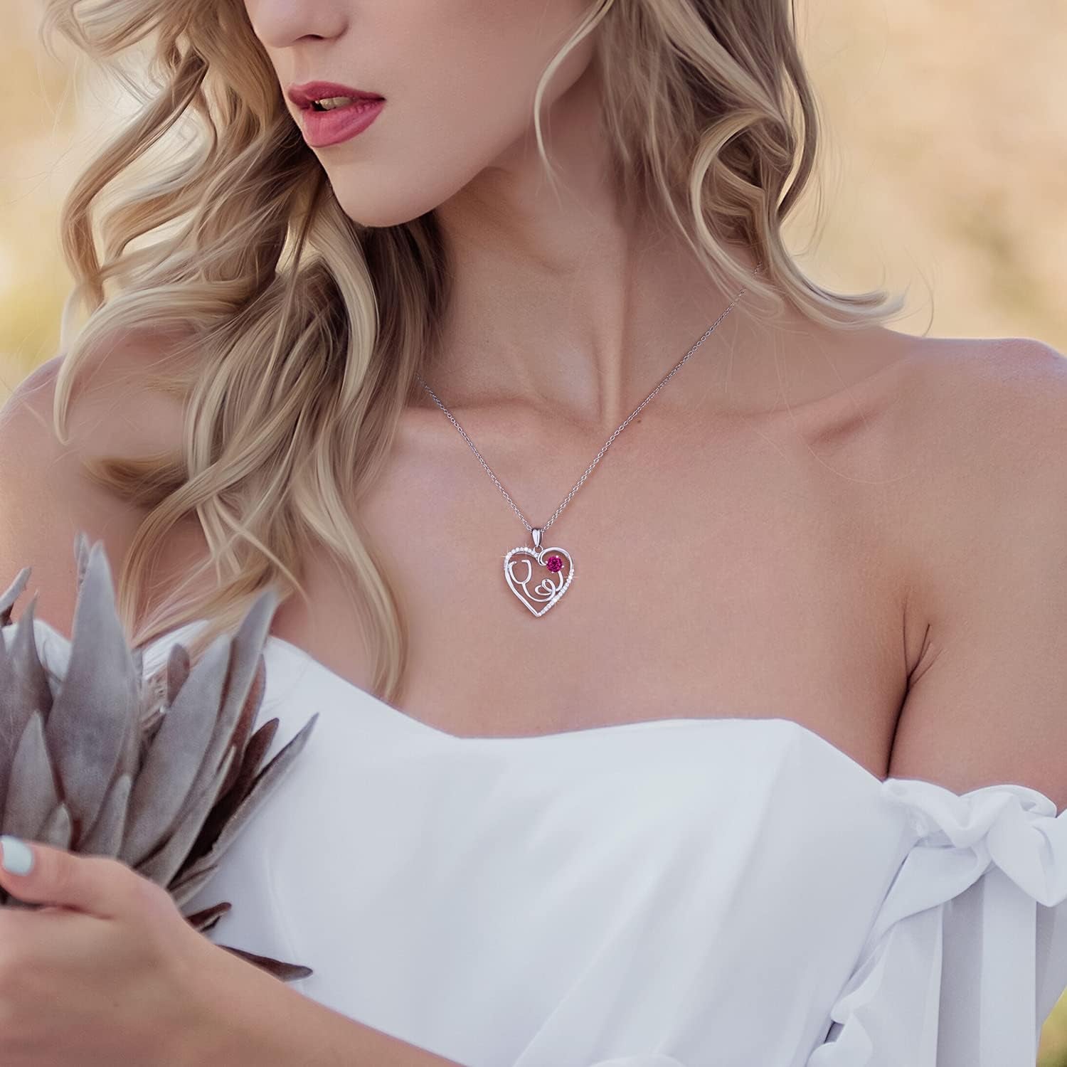 925 Sterling Silver Heart Necklace 14K Gold or Rose Gold Nurse Birthstone Necklace Stethoscope Necklaces for Doctor Medical Student RN for Festival or Holiday