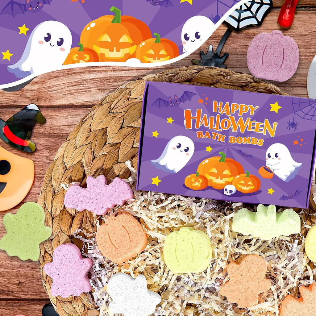Halloween Bath Bombs - 12Pcs Natural Organic Bubble Bath with Spooky Pumpkin Bat for Kids, Party Favors and Goodie Bag Fillers