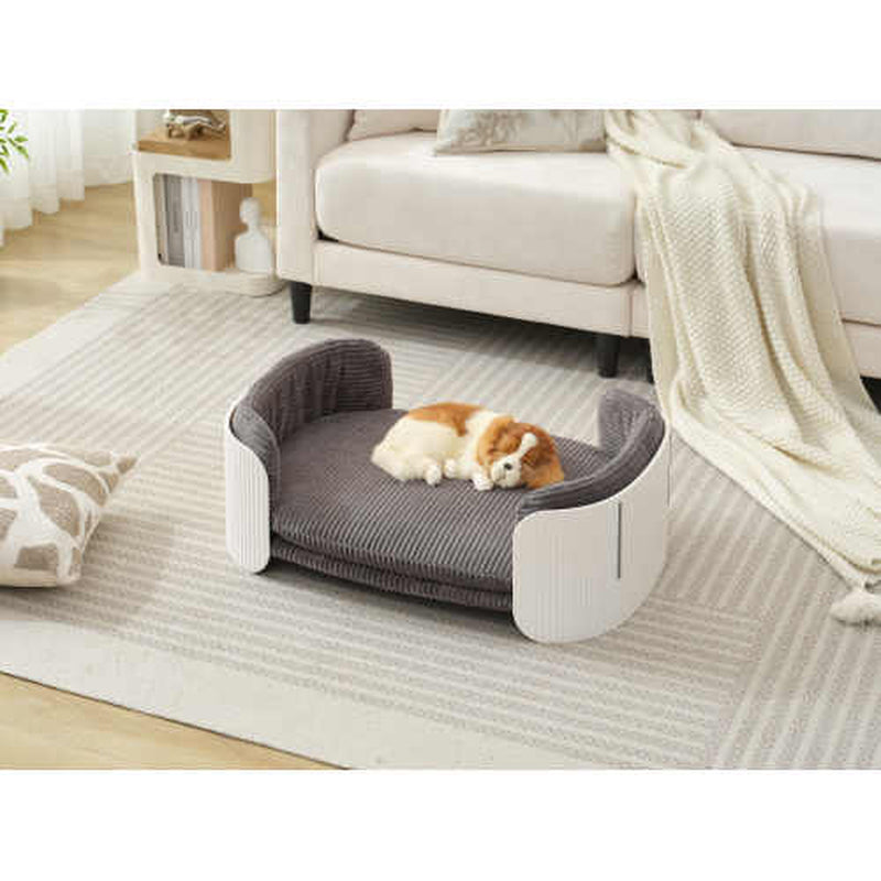 Scandinavian Style Cat Couch Bed, Pet Sofa for Indoor Cats PP Indoor Pet Furniture Elevated Cat Beds with Removable Mattress Cover Suitable for Kitty, Puppy or Small Animal Brand Design White Grey