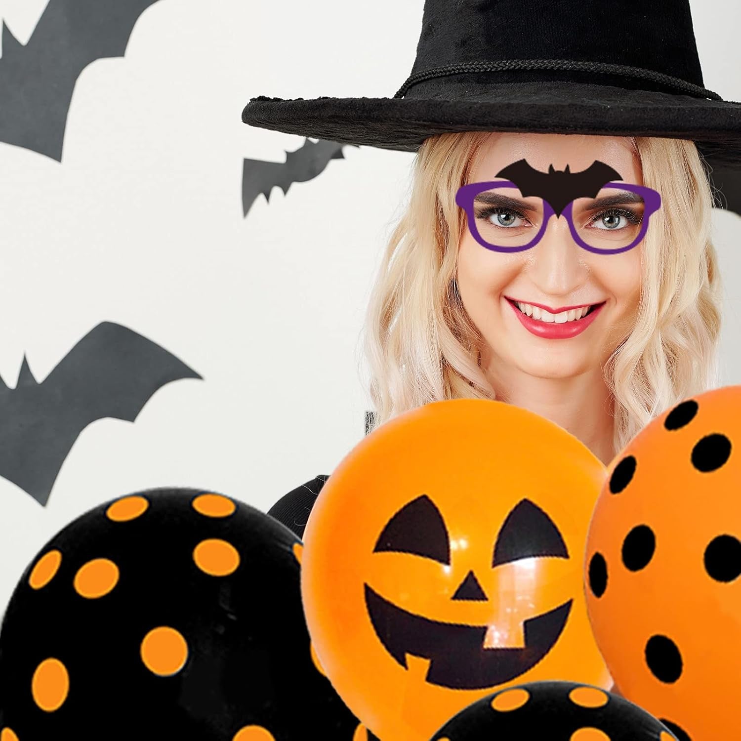 54Pcs Halloween Party Balloons Decorations, 12 Inch Black Orange White Balloons with Photo Prop for Kids Halloween Theme Party Background Classroom Decorations …