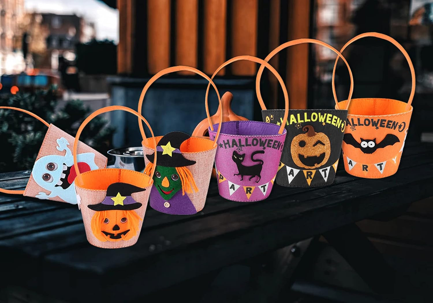 3 Pcs Halloween Candy Bags for Trick or Treat, Cute Bats Witch Pumpkin Goody Basket Kids Halloween Party Favor Supplies (A-Halloween Candy Bag)