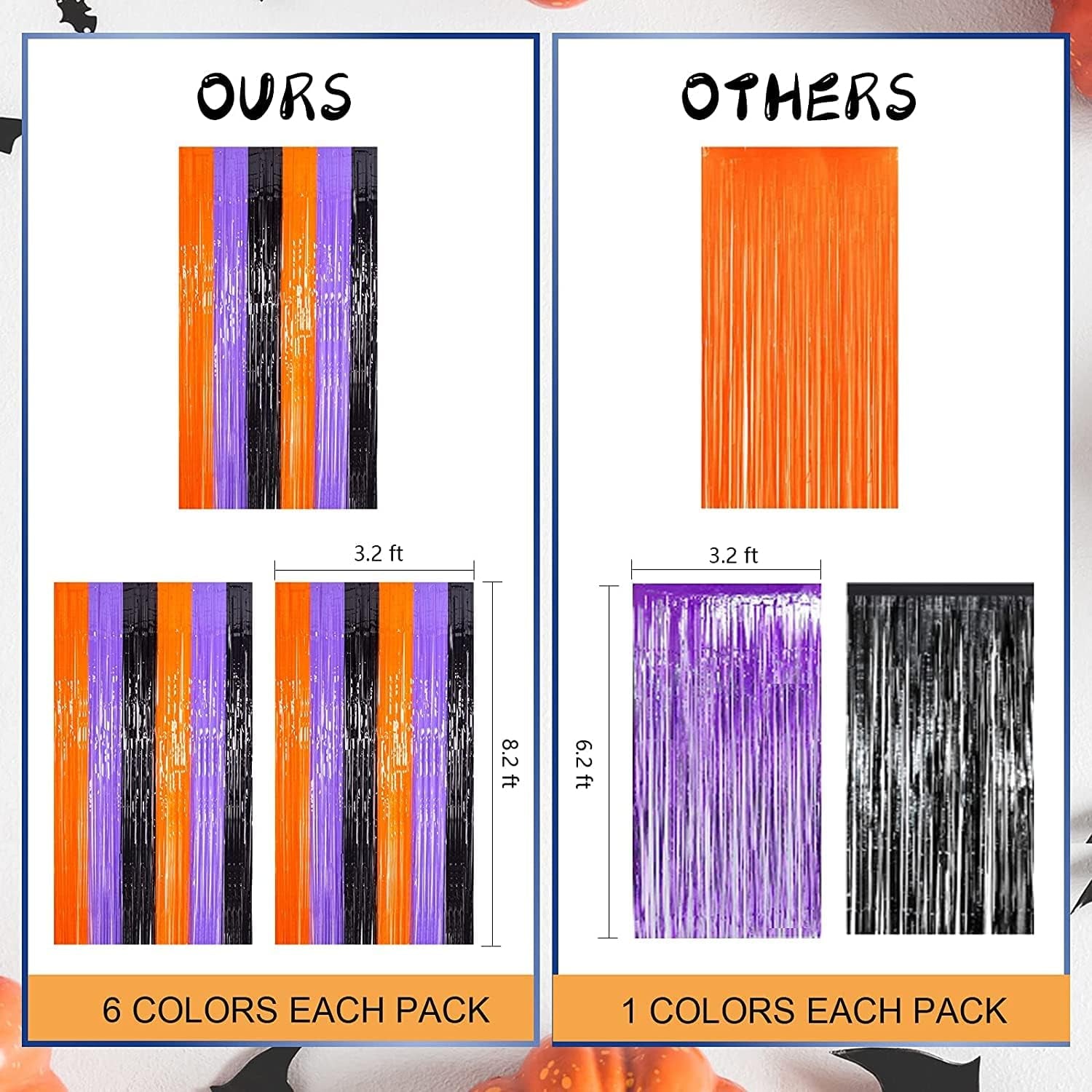 3 Pack Orange Purple Black Photo Booth Props,3.3 X 6.6 Ft Halloween Foil Fringe Curtains,Halloween Party Photo Backdrop Streamer Backdrop for Birthday Anniversary Halloween Party Decoration