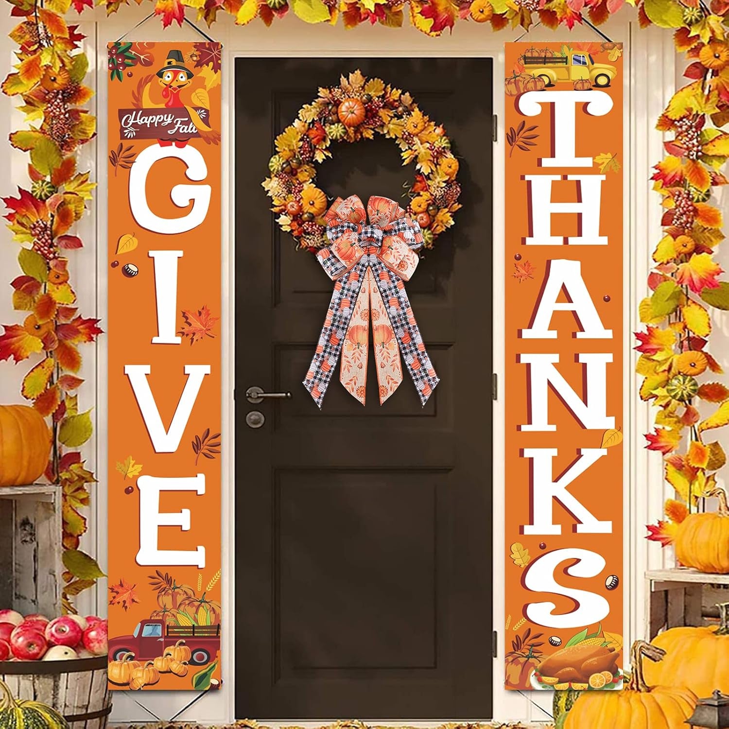 Halloween Wreath Bow Large Topper Bow Orange Pumpkin Pattern Black White Buffalo Plaid Bow Rustic Bowknot Ornaments Decorative Gift Bow for Halloween Party Home Wedding Thanksgiving Party Favor Decor