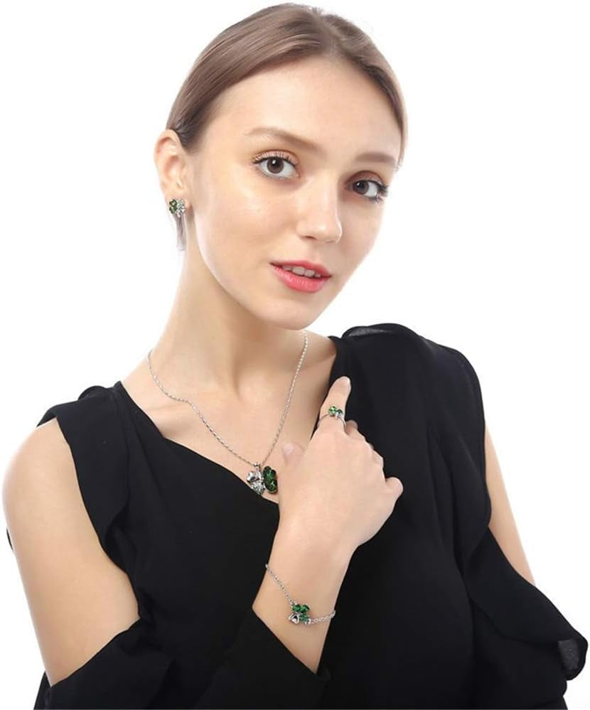 Four Leaf Clovers Jewelry Set, Fashion Austrian Crystal Rhinestone Lucky Four Leaf Clover Necklace Bracelet or Earrings for Women Wedding Party Gift