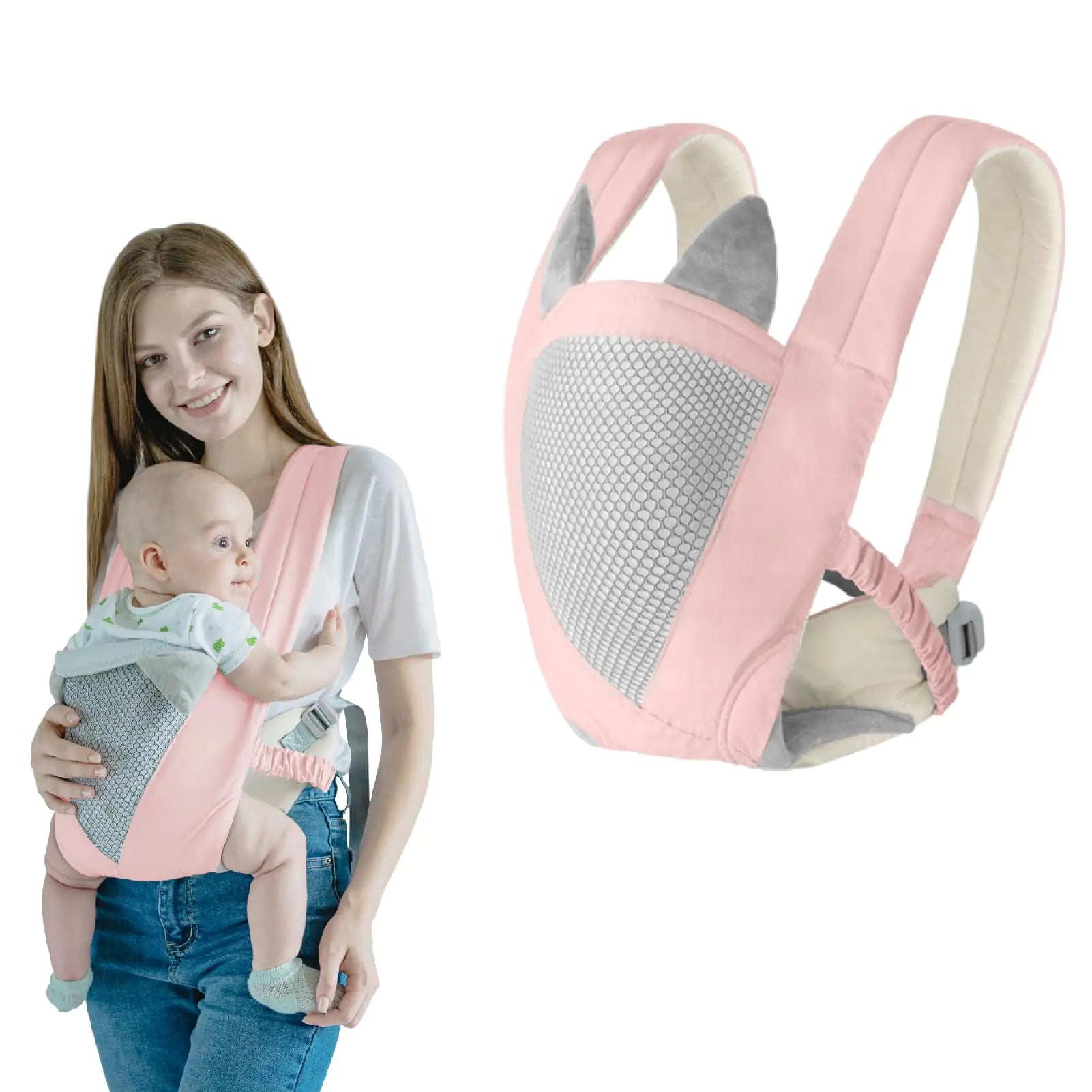 Huifen Baby Carrier Baby Essentials Baby Wraps Lightweight Handsfree Baby Sling Carriers Travel Gear Cozy Infant Holder Adjustable Breathable Mesh Toddler Carrier Newborn to Toddler 7-40 lbs (Pink)