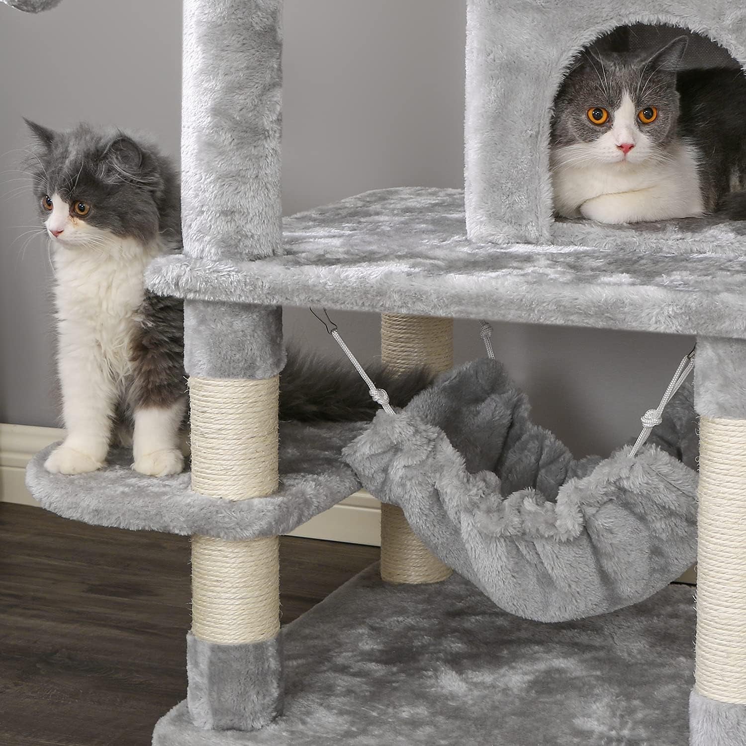 Cat Tree Cat Tower with Scratching Post Top Plush Perch Multi-Level Cat Condo Hammock Jumping Platform Kitten Activity Center for Indoor Cats MMJ53L