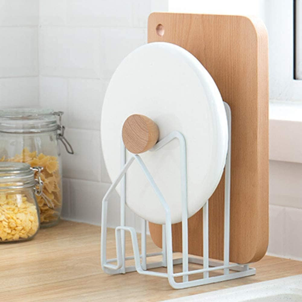 Cutting Board Rack Chopping Board Organizer Stand Holder Kitchen Countertop Pots Pan Lids Rack Organizer Flat Steel 4.92Lx5.71Wx8.46H In. White
