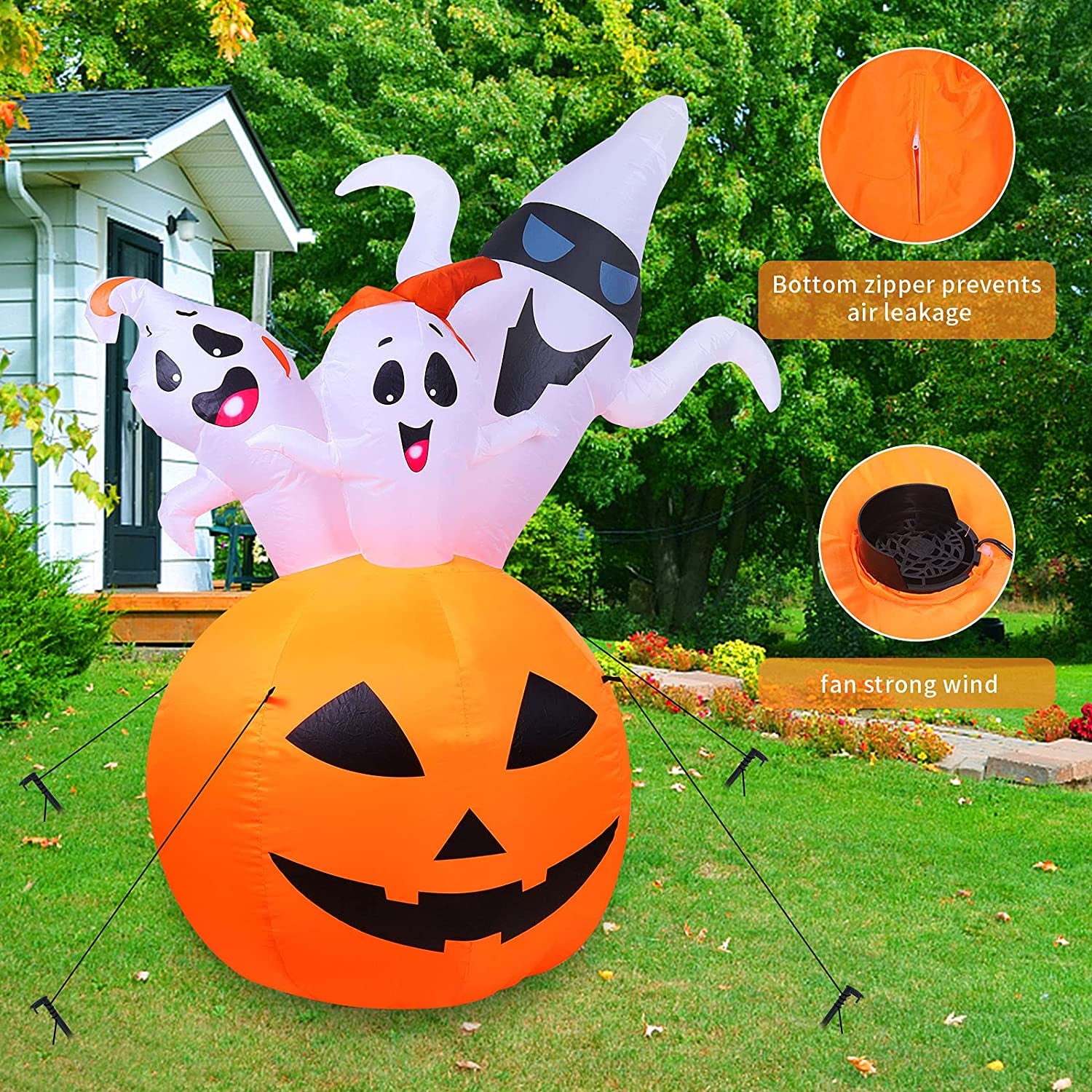 Halloween Inflatable Decorations Outdoor 5Ft Light up Halloween Outdoor Pumpkin Decorations Inflatable Ghost Halloween Blow up Yard Decorations