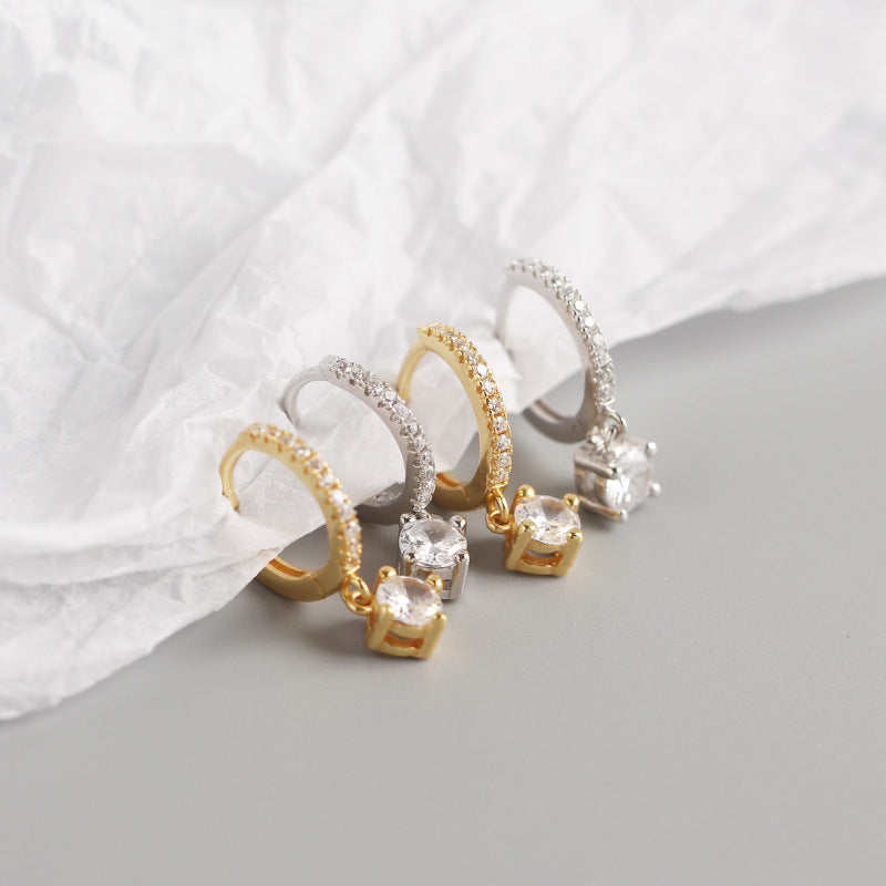 Silver Plated Drop Huggie Hoop Earrings