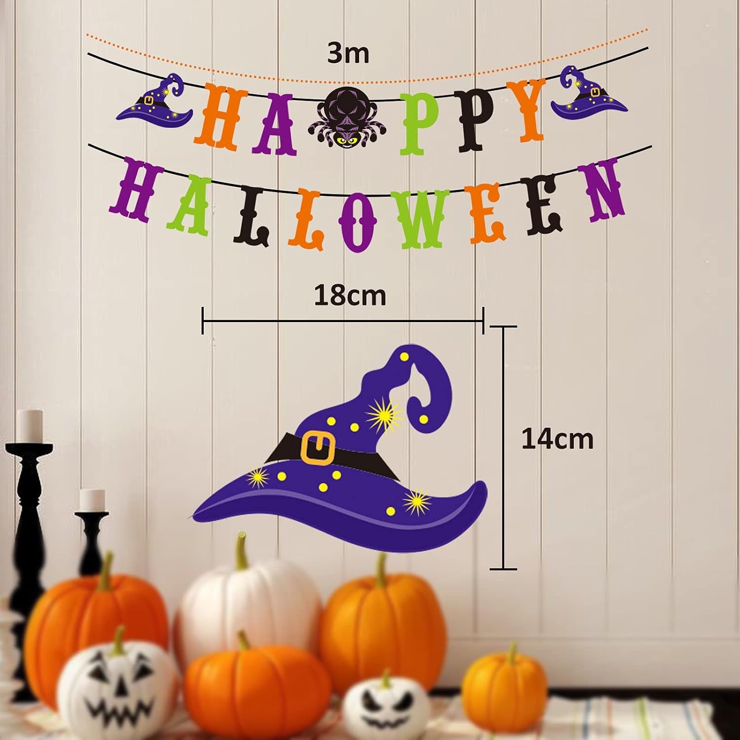 Happy Halloween Banner with Witch Spider Sign Halloween Party Decorations for Haunted Houses Doorways Home Outdoor Indoor Party Decor