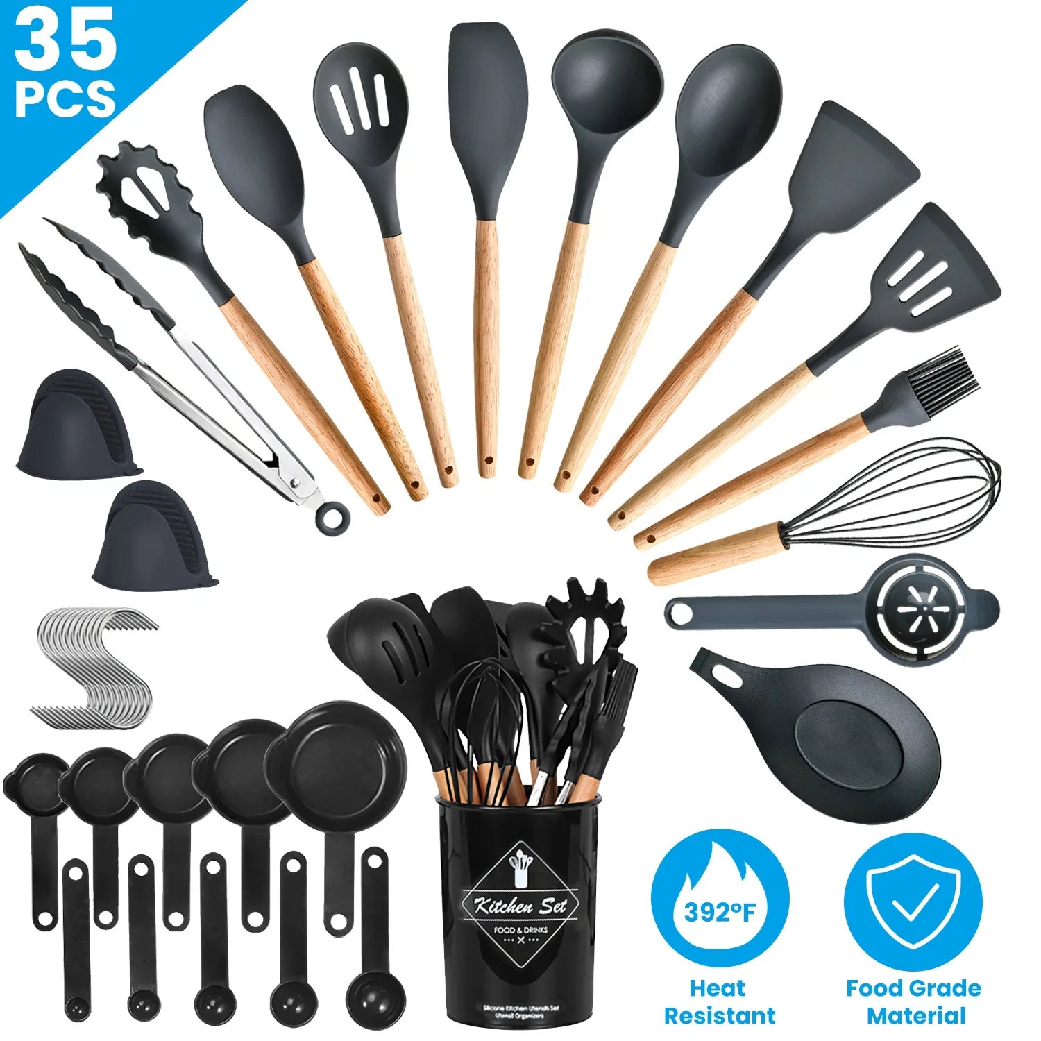35Pcs Kitchen Cooking Utensils Set Spatula Set Baking Utensil Set Kitchen Accessories Necessities with Holder Egg Whisk