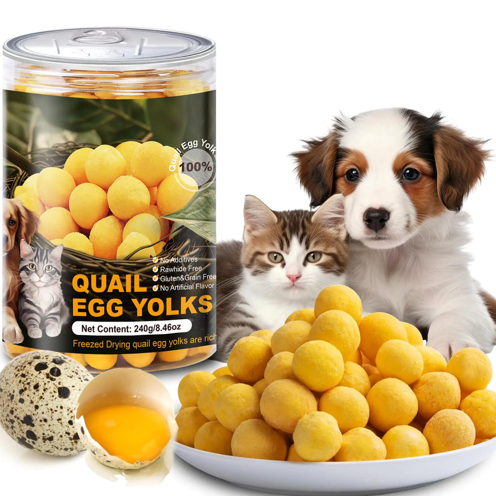 Flyjobs Freeze-Dried Quail Egg Yolk Snacks 8.46oz for Cats and Dogs Training Natural Pet Treats Limited Ingredient Quail Egg Yolk Healthy Tasty Freeze-Dried Pet Food for Dogs Cats
