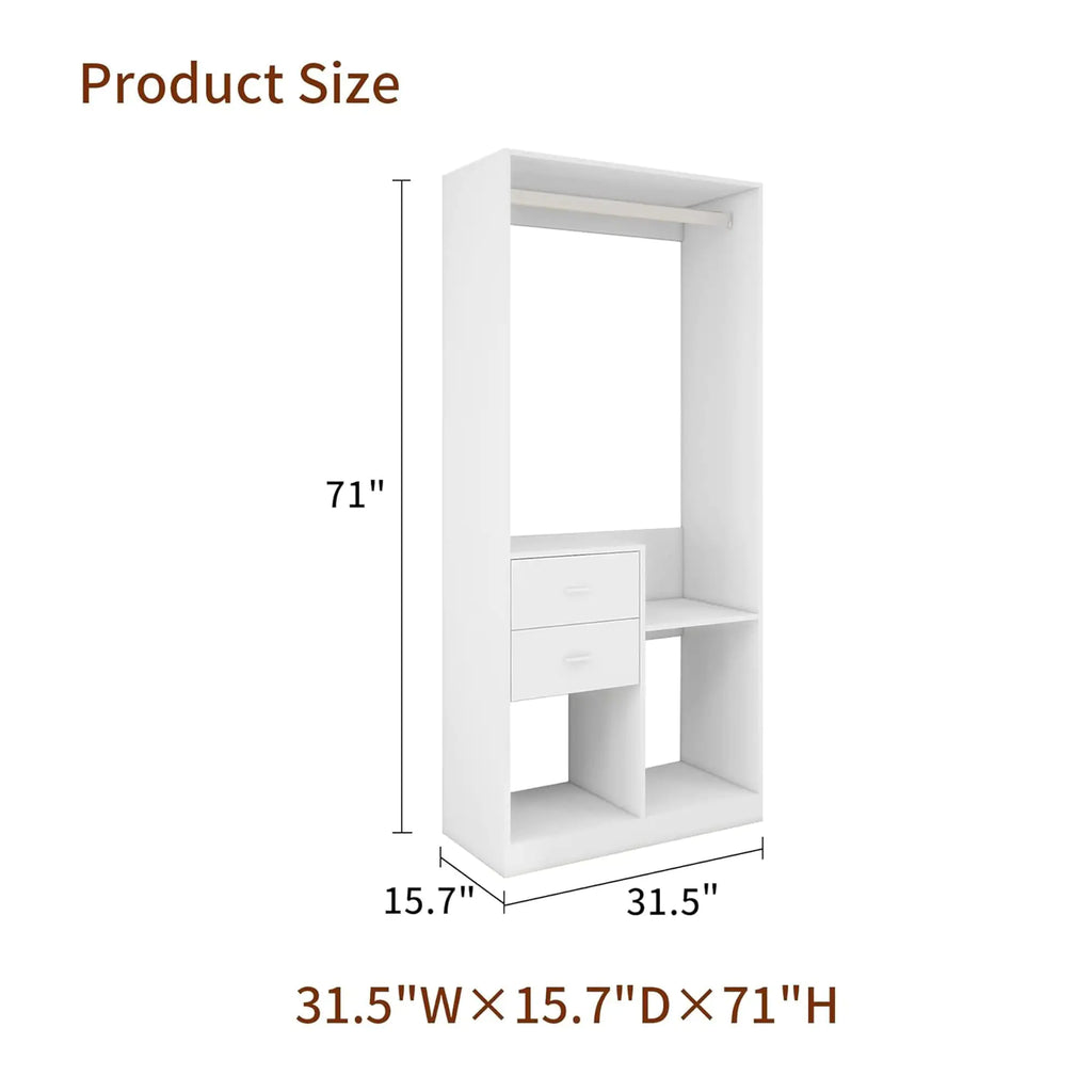 305 GreyCloset System: Walk-in Closet Organizer System with 4 Drawers Closet Kit with Shelves Hanging Rod Metal Handles Built-in Storage Organization 31.5"W x 15.7"D x 70.8"H